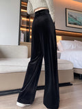 Women Elegant Velvet Pant Loose High Waist Vintage Wide Leg Trousers Fall Winter Korean Retro Female Soft Black Pants New