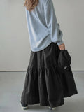 Summer Long Skirts for Women Fashion Casual Retro Pleated Skirt Solid Fishtail Skirt Black Skirt Korean Fashion Clothing