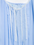 Vacation Beah Style Loose Blue Women Dress Lace Patchwork Embroidery Fashion Summer Dress 2025 New Simple Pleat Dress For Summer