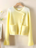 Gradient Yellow Sweet Cardigan Women Elegant Lazy Wind Long Sleeve Knitted Sweaters Vintage Design Female Fall Pockets Tops New