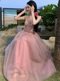 Sexy Prom Elegant 2 Piece Sets For Woman Summer Mesh Floral Slimming Shoulder Backless Holiday Beach Long Suit Fashion New