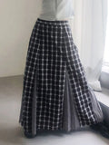 Pbong  Fashion Vintage Skirts Plaid Patchwork High Waist Female Slim Long Skirt  Spring Autumn New All Match Design Women Clothing
