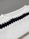 Casual contrasting striped round neck long sleeved women's knitted sweater