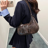 Retro Belt Design PU Leather Shoulder Bags for Women Y2K Small Vintage Female Underarm Crossbody Bag Handbags