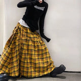 Vintage Plaid Skirt Women Y2k Japanese Style Long Skirt Harajuku Streetwear Fashion Retro A-line Midi Skirts Aesthetics