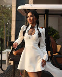 Sexy Fashion Long Sleeve White Short Dress Elegant Chic A-line Chinese Qipao Women Dress 2025 New Spring Summer Woman Clothing