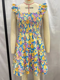 Pbong  Flower Printed Chic Mini Dress Flying Sleeve Backless Ruffles Women Dresses Sexy Holiday Floral Party Ladies Vestidos