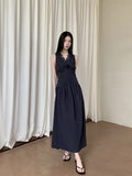 Lace Pathwork Sleeveless Long Modest Dress Summer 2025 Party Evening Dress 2025 V Neck Tunics A Line Midi Dress Clothes