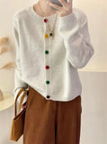 Japanese Sweet and Fresh Round Neck Colorful Button Knitwear Coat Academy Style Western Versatile Sweater Women's Cardigans