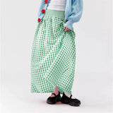 Women Y2K Bow Plaid Maxi Skirt High Waist Gingham Tiered Long Skirt Vintage A-Line Ruffle Flowy Midi Skirt Party Clubwear