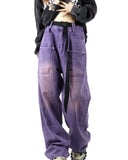 Y2k Purple Colored Baggy Jeans Women Wide leg Oversize Cargo Pants Harajuku Korean Fashion Streetwear Trousers Japanese 2000s