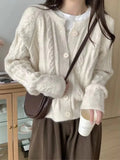 Korean Fashion Cropped Cardigan Women Vintage Twisted Knitted Sweater Casual Basic Solid Long Sleeve Tops Autumn Winter
