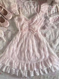 Pbong  French Style Sweet Cute Polka Dot Splicing Dress Lace Bow Korean Fashion Dresses New Design Slim Waist Lady Y2k Mini Dress