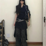 High End Luxury French Fake Two Piece Pullover Harajuku Punk Spliced Color Design Women Shirts Slim Fit Y2k Aesthetic Tops