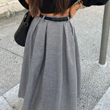 Retro Chic High Waist Gray Elegant Women Skirt Solid Color Zipper Pleat Long Skirt Fashion Office Lady Woman Clothing 2025 New