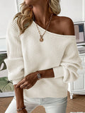 Minimalist Off-Shoulder Pullover Long-Sleeved Knitted Sweater New Style Comfortable Soft Winter Women's Knitwear