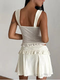2025 New Polka Dot Tank Crop Top And Ruffle Short Skirt Sweet Chic Summer Outfits Bow Vest + Pleat Skirt Fashion Two Piece Set