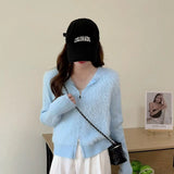 Fuzzy Sweater Hoodie Zip-Up Mohair-Knit Cardigan Women Long Sleeve Hooded Crop Top Knitwear Fall Winter Teen-girl Y2K Outfit