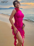 Sexy Ruffles Fairy Dress Women Fashion Mesh See Through Mini Bodycon Dress Summer Irregular Beach Party Club Outfits