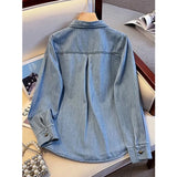 Women's Denim Shirt 2025 Spring Summer Loose Comfortable Ladies Cowboy Tops Blue Retro Be All-match Lady Elegant Blouse