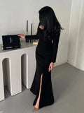Saudi Arabic Mermaid Prom Dresses 2025 Women's Black Square Collar PartyDress Evening Gown Sexy Slit Formal Gown