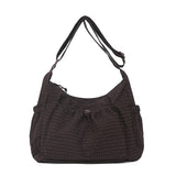 Olive Green Gingham Plaid Nylon Hobo Bags For Women Large Capacity Drawstring Shoulder Bags Lightweight Daypack for School Bags