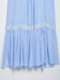Vacation Beah Style Loose Blue Women Dress Lace Patchwork Embroidery Fashion Summer Dress 2025 New Simple Pleat Dress For Summer