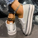 Pbong  Large Shiny Crystal Decor Casual Shoes Woman Plus Size Thick Sole Non Slip Flats Mujer Women's Light Comfort Platform Loafers