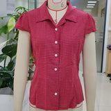Preppy Vintage Gingham T Shirt Women Y2k Short Sleeve Button Up Shirt 90s Coquette V Neck Slim Fitted Blouse Casual Crop Tops