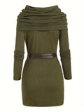European and American fashion women's temperament commuter pile collar solid color knitted dress