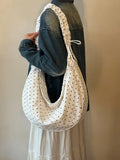 Pbong  Korean Pleated Drawstring Horn Bags New Large Capacity Single Shoulder Crossbody Versatile Tote Bag for Commuting