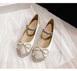 Pbong  Rhinestones Mary Janes Shoes for Women Ballet Flats Shiny Elegant Designer Shoes Ladies Satin Slip on Loafers Shoes New in