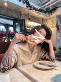 Half Zipper Knit Cardigan Sweater Women Pullovers Cozy Loose Sweater Jacket Collared Long Sleeve Floral Print Fall Winter Outfit