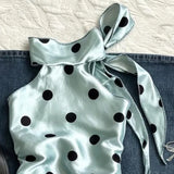 Pbong  Satin Y2k T Shirt For Women Polka Dot Halter Spring Summer Vintage Ropa De Mujer Versatile Fashion Sleeveless Cropped Top