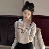 Korean Luxury Temperament Two Piece Sets Design Women Clothes Spliced Bow Appliques Tank Tops Y2k Aesthetic Long U Neck Tops