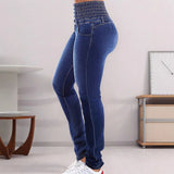 Pbong  High Waist Elastic Denim Jeans Blue Transformable Jeans Women's Fashion High Waist Button Decorated Elasticated Denim Trousers