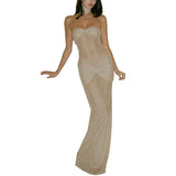 Pbong  y2k Party Dresses for Women Rhinestone Off Shoulder Strapless Twist Front Bodycon Dress with Choker Ladies Dresses