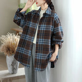 Pbong  Loose Fit Casual Plaid Shirt Single Button Long Sleeve New Arrival Women's Fashion Comfortable Cotton Linen Blend Shirt