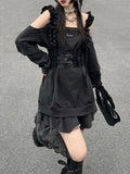 Swet Cool High Street Chic Off The Shoulder Punk Dresses Sexy Y2k Aesthetic Slim Waist Harajuku Clothing Fake Two Piece Tops