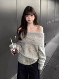 Off Shoulder Sweater for Women Long Sleeve Ribbed Knit Off-the-Shoulder Pullovers Jumper Tops Autumn Winter Y2K 90s Outfit
