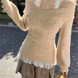 Fashion Vintage V-neck Knitted Tops Women 2025 Early Autumn New Sweaters Pullover Slim Long Sleeve Pullovers Sexy Gray Sweaters