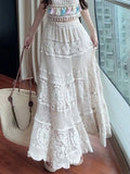 Korean Fashion Skirts Gentle Heavy Industry Vintage French Hollow Out Hook Flower Design Knit Skirt Vintage A-line Skirt