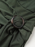 2025 Women's Plain Color Mock Button Empire Waist Ruched Bust Dress Asymmetrical Hem Overlap Self Belted Casual Dress