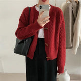 Cable Knit Cardigan with Toggles Round Neck Button-down Sweater Jacket for Women Autumn Winter Cosy Warm Knitwear Vintage Outfit