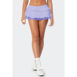 Pbong  Women's Summer Y2K Cute Layered Mini Skort Lace Trim Patchwork Ruffled Layered Tiered Elastic Low Waist A-Line Skirts