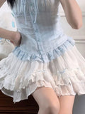 Pbong  Bow Sweet Women White Skirt Cute Casual Elegant High Waist Mini Skirts Vintage Preppy Style Kawaii Female Ball Gown Skirt