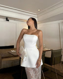 White Lace Patchwork Strapless Long Dress Women Summer Fashion Sleeveless High Waist Slim Dress Lady Elegant Party Gown Dresses