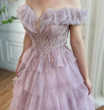 Pbong  Classic Exquisite Modern Style Organza Pattern Tiered Sequined Ball Boat Neck Long Dresses Cocktail Dresses Formal Fa formal dress