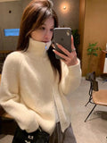 Women Zip Up Sweater High Neck Zipper Front Knit Cardigan Sweater Jacket Ladies Autumn Winter Korean Fashion Outfit