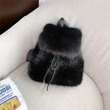 Pbong  Plush Backpack Imitation Rabbit Fur Backpack Student Girl's Large Capacity Drawstring Leopard All-Match